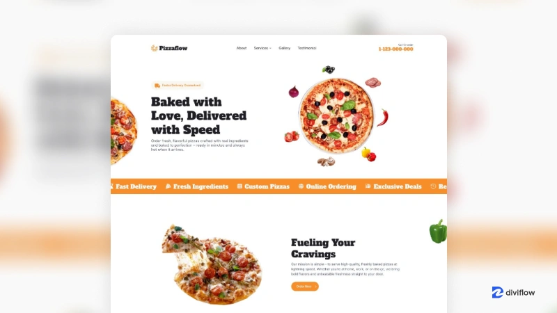 Pizza Flow - Divi 5 Restaurant Website Layout